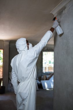 Man doing pest control on a wall clipart