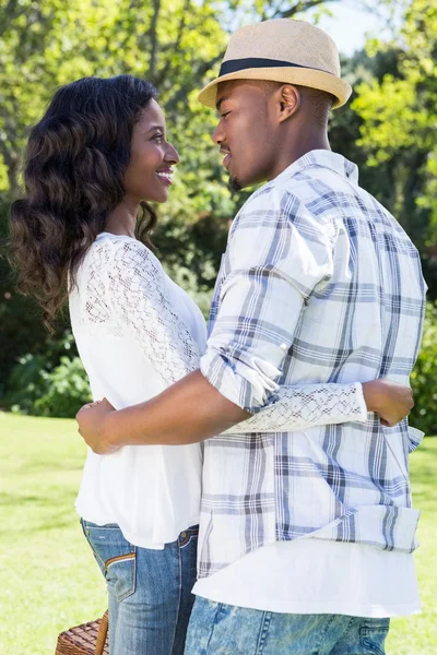 Pareja joven con cesta de picnic —  Fotos de Stock