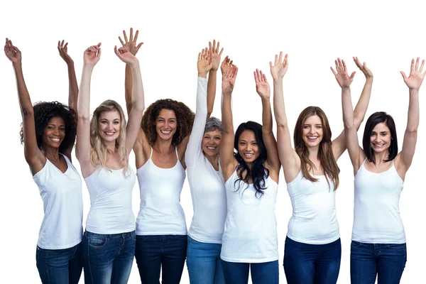 Mujeres de pie con las manos levantadas — Foto de Stock