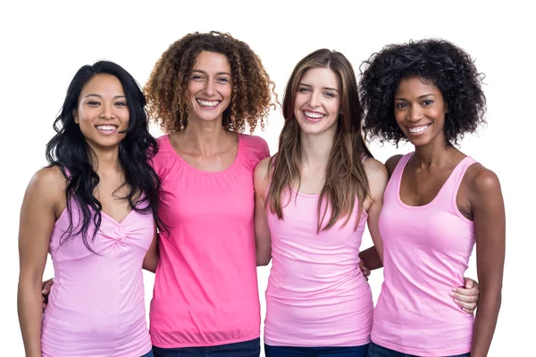 Smiling women in pink outfits — Stock Photo, Image