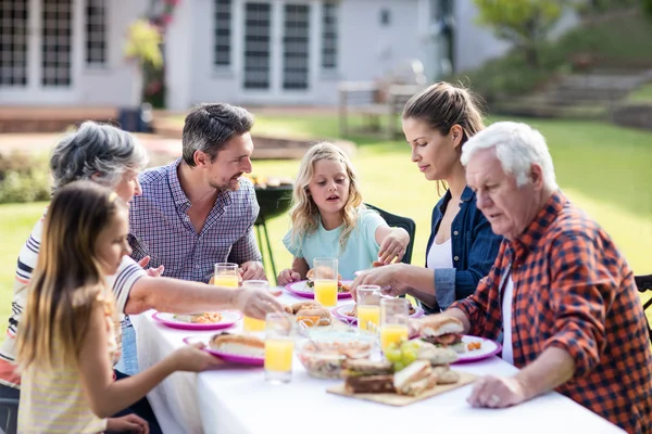 Famiglia che cammina sul sentiero del giardino — Foto Stock