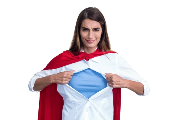 Vrouw voorwenden om superheld — Stockfoto