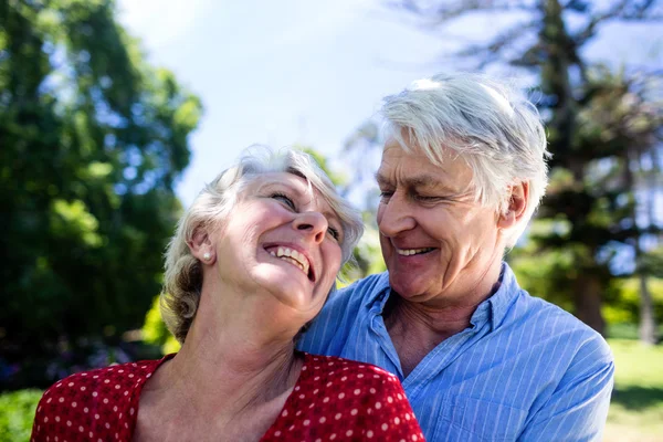 Senior koppel omarmen in park — Stockfoto