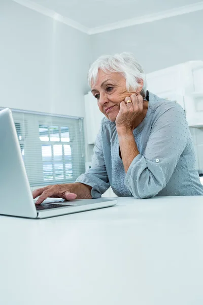 Idősebb nő laptoppal — Stock Fotó