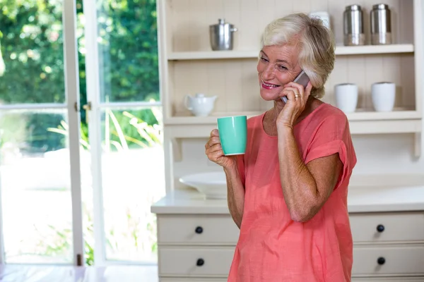 Äldre kvinna prata telefon — Stockfoto