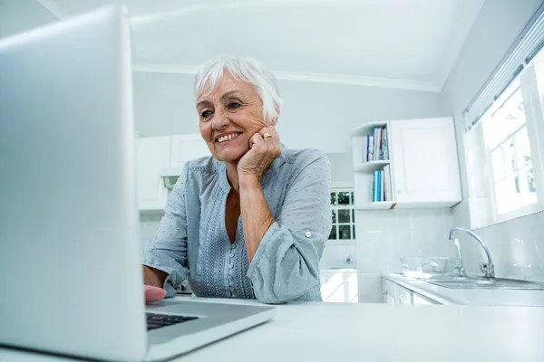 Senior kvinna med bärbar dator — Stockfoto