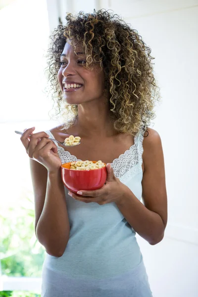 Thoughtful woman having breakfast — Stock Photo, Image