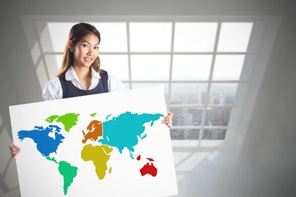 Businesswoman holding white poster — Stock Photo, Image