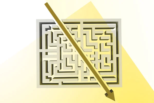 Pfeil durch Labyrinth gegen Quadrate — Stockfoto