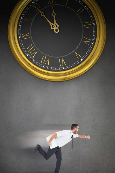 Geeky businessman running late — Stock Photo, Image
