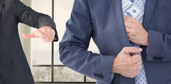 Businessman keeping money in jacket — Stock Photo, Image