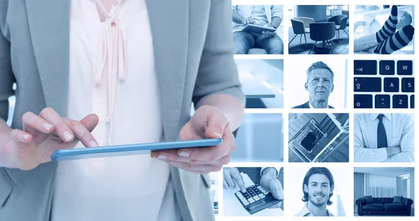 Immagine composita di primo piano della donna utilizzando tablet — Foto Stock