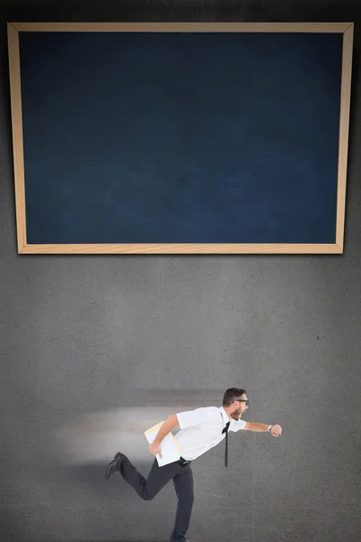 Geeky businessman running late — Stock Photo, Image
