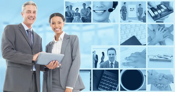 Image composite de gens d'affaires utilisant un ordinateur tablette — Photo
