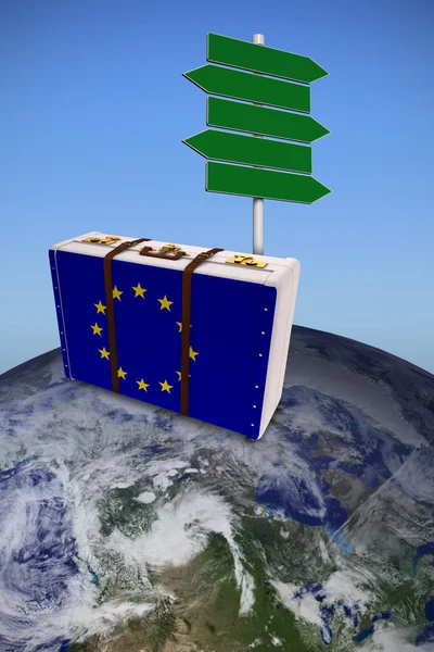Bandera de la Unión Europea en la maleta — Foto de Stock