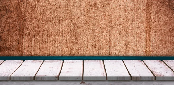 Mesa de madeira contra parede de textura — Fotografia de Stock