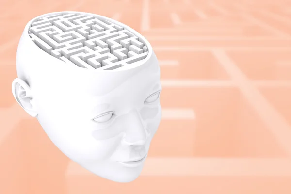 Labyrinth als Gehirn gegen schwieriges Rätsel — Stockfoto