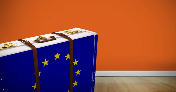 European union flag on suitcase — Stock Photo, Image