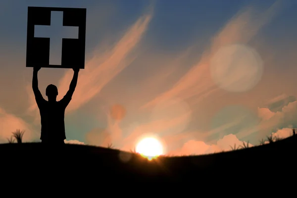 Composite image of cheering male silhouette — Stock Photo, Image