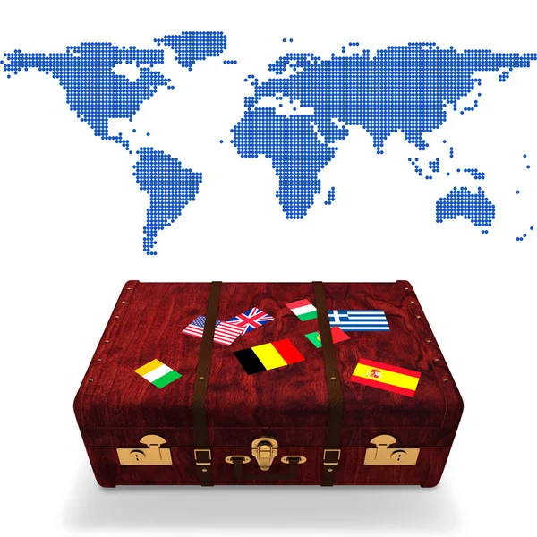 Suitcase with stickers of countries flags — Stock Photo, Image