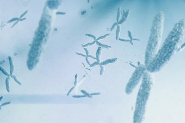 染色体在蓝色背景下的视图 — 图库照片