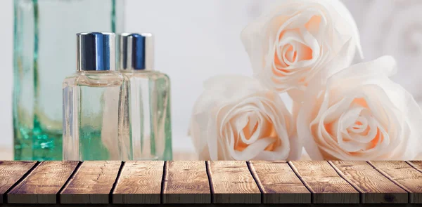 Composite image of wooden desk — Stock Photo, Image