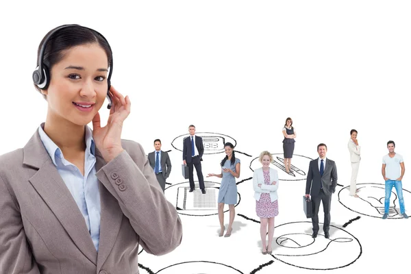 Good looking operator posing with a headset — Stock Photo, Image