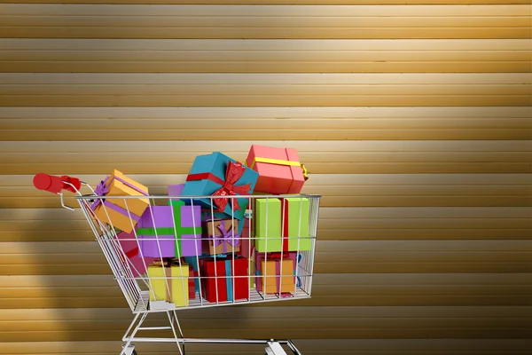 Einkaufswagen voller Geschenke — Stockfoto