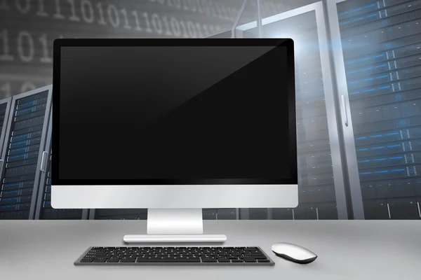 Computer screen against a server — Stock Photo, Image