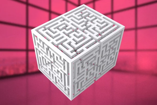 Labyrinthe cube contre chambre avec de grandes fenêtres — Photo