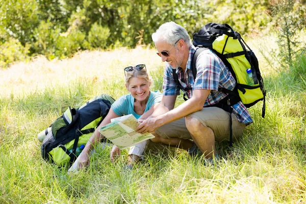 Seniorenpaar sitzt im Gras — Stockfoto