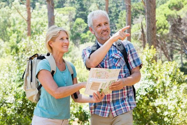 Senior couple is smiling and showing — Stock Photo, Image