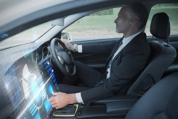 Car interface against handsome businessman — Stock Photo, Image