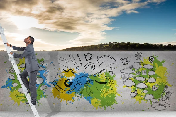 Businessman climbing up ladder — Stock Photo, Image