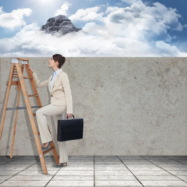 Businessman looking on ladder — Stock Photo, Image