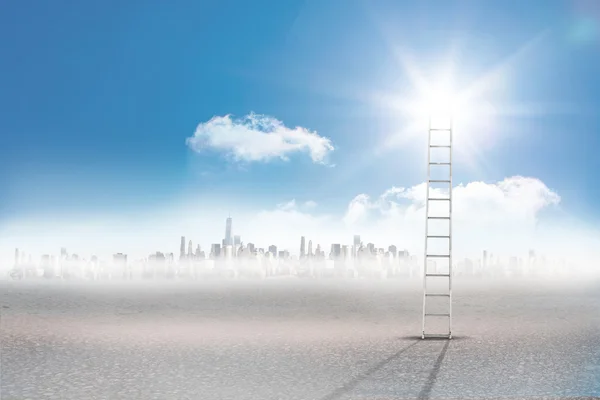 Ladder against cityscape on horizon — Stock Photo, Image