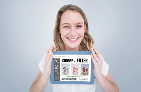 Woman showing tablet pc — Stock Photo, Image