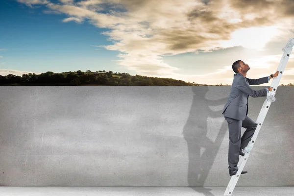 Businessman climbing up ladder — Stock Photo, Image