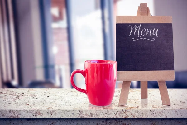 Taza de café y tabla con menú de palabras — Foto de Stock