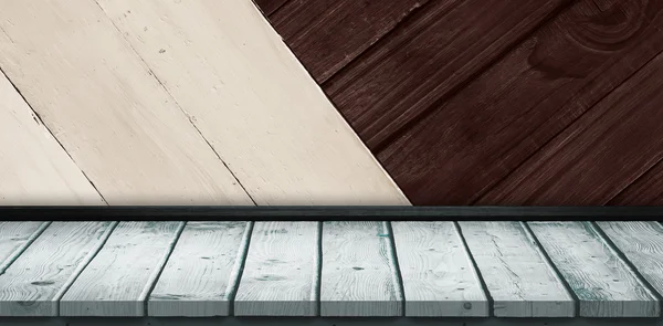 Grey parquet against wooden planks — Stock Photo, Image