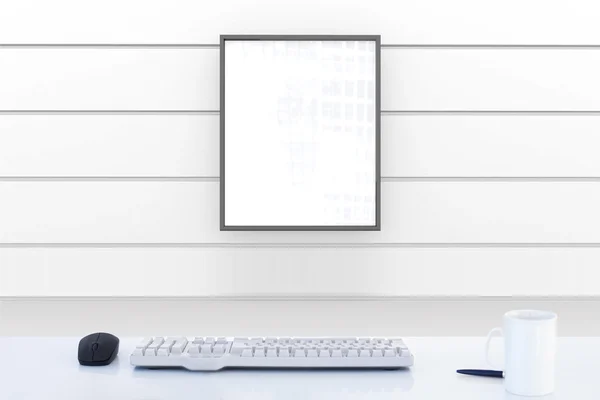 Desk against hanging mirror — Stock Photo, Image