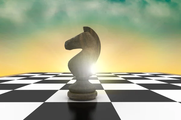 Svart riddare på schackbräde — Stockfoto
