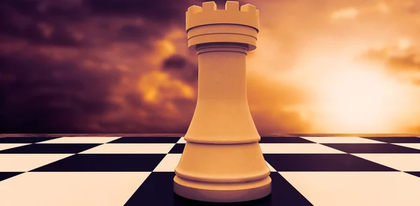 チェス盤に白のルークの合成画像 — ストック写真