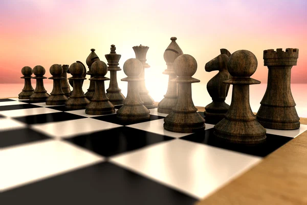 Black chess pieces on board — Stock Photo, Image