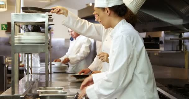 Grupo de chefs cocinando y trabajando — Vídeo de stock