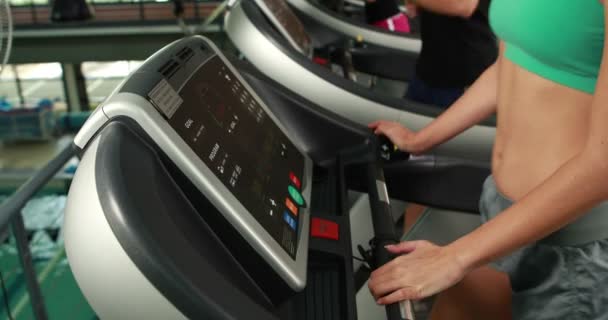 Fit people running on treadmill — Stock Video
