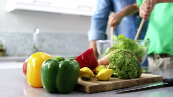 Pessoas cozinhar legumes — Vídeo de Stock