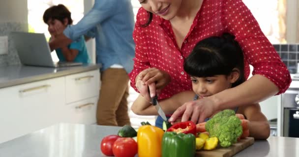 Mother with her daughter are cooking — Stock Video