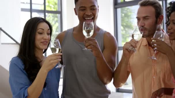 Φίλοι, πίνοντας κρασί λευκό — Αρχείο Βίντεο