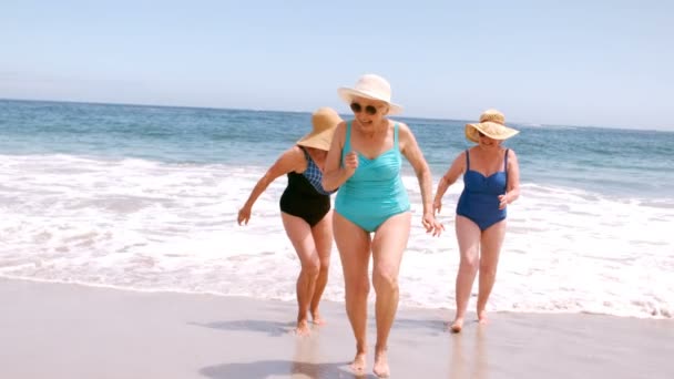 Las mujeres están corriendo a la playa — Vídeo de stock